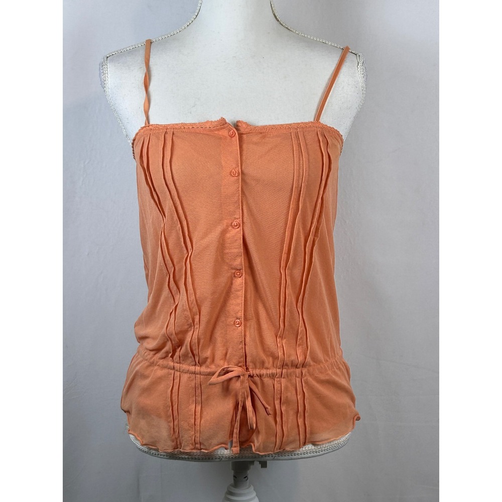 City Streets Cami Top Women Small Orange Excellent Pintuck Mesh Drawstring